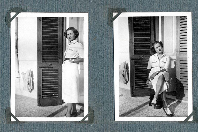 Álbum de fotos antigo com jovem italiana em casa em 1934
